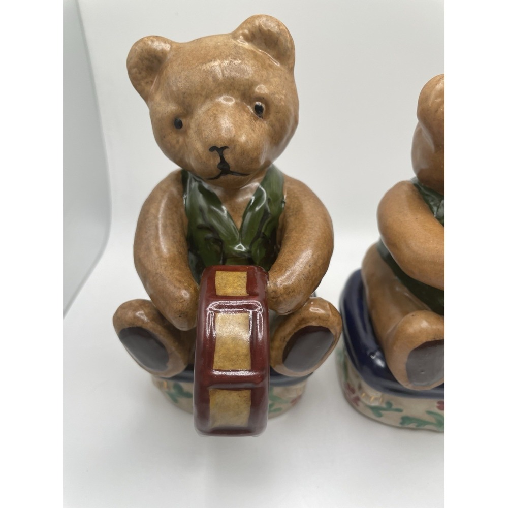 Vintage Musical Christmas Porcelain Teddy Bears Figurines w/ Musical Instruments - Picture 5 of 13